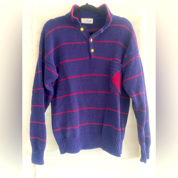 🔵🔹❤️🟦Vintage Pringle of Scotland %100 Cotton Sweater Argyle - Picture 1 of 5